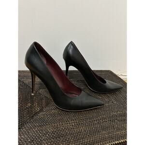 CELINE Black Leather‎ Pointed Toe Pumps Heels 40 US 10 Ultra High